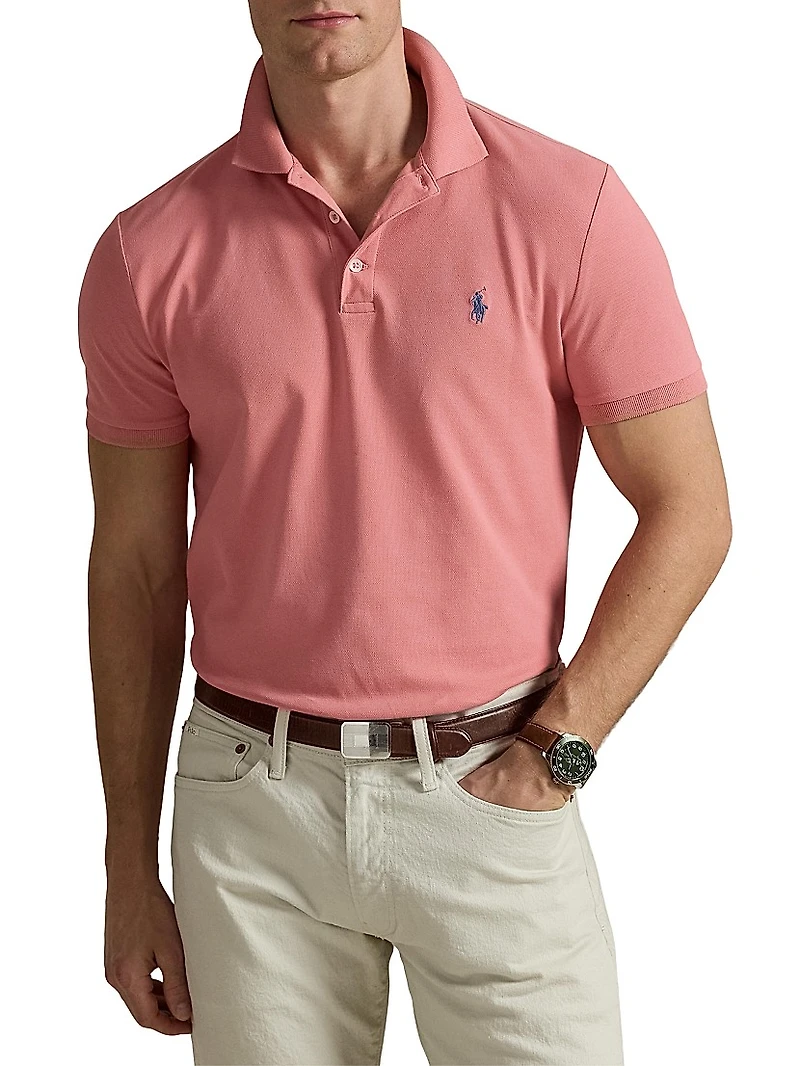 Custom-Slim-Fit Stretch Mesh Polo Shirt