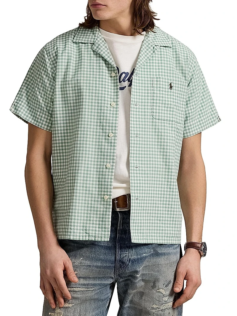 Classic Fit Gingham Oxford Camp Shirt