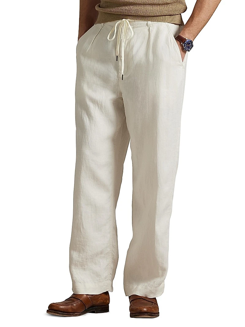 Lateef Relaxed-Fit Pleated Linen Pants