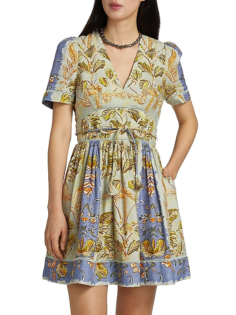 Roan Printed Linen-Blend Minidress