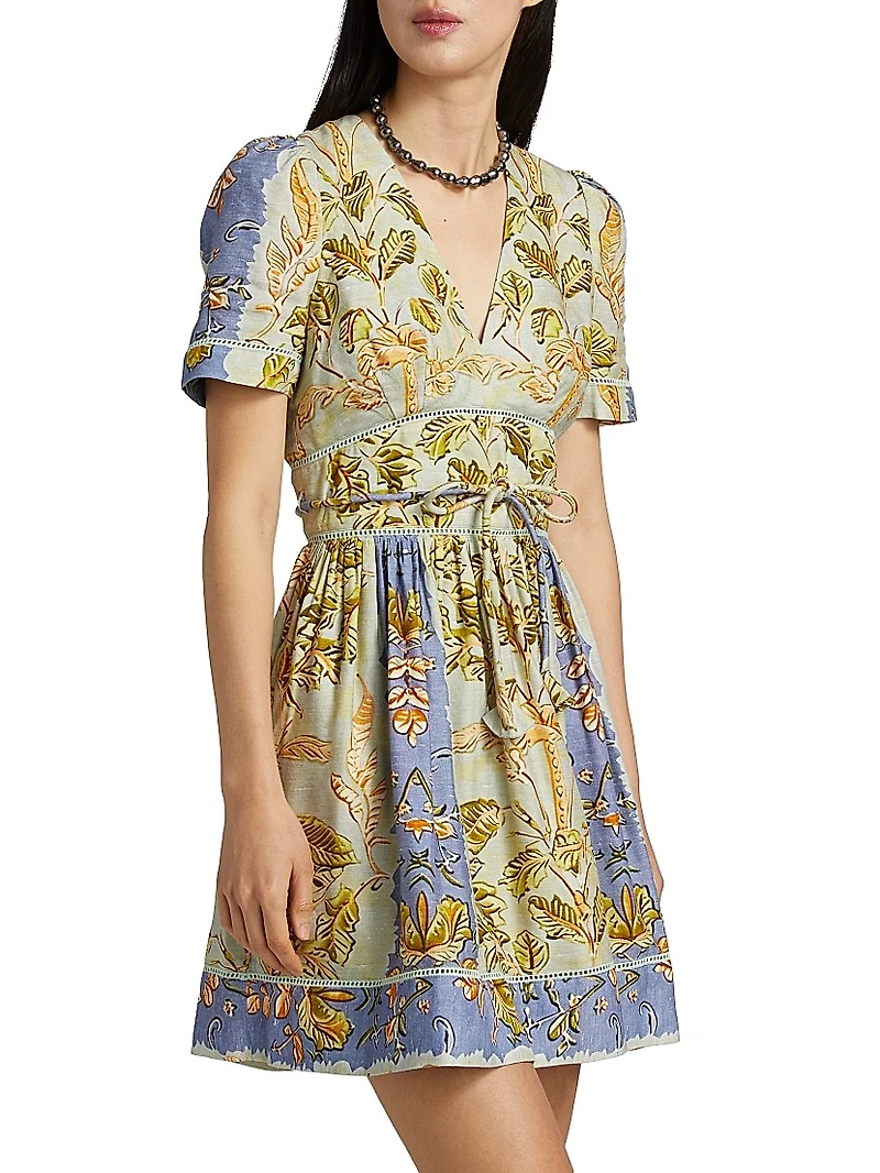 Roan Printed Linen-Blend Minidress
