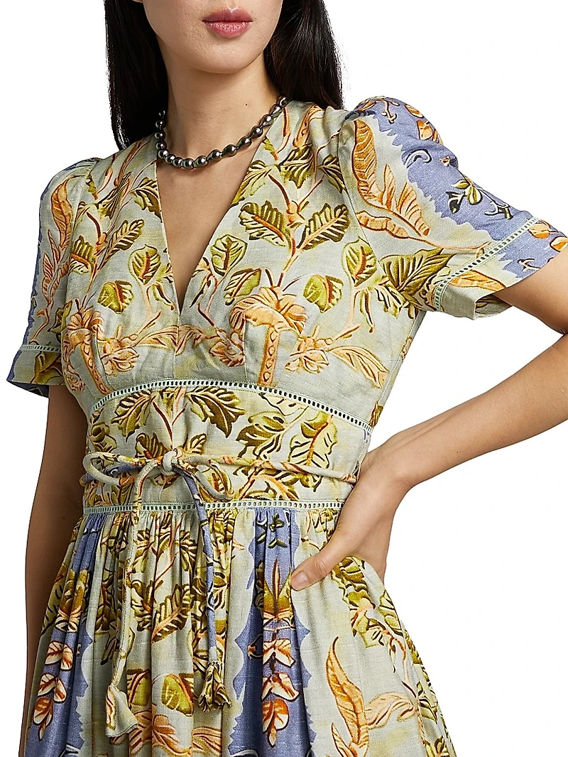 Roan Printed Linen-Blend Minidress