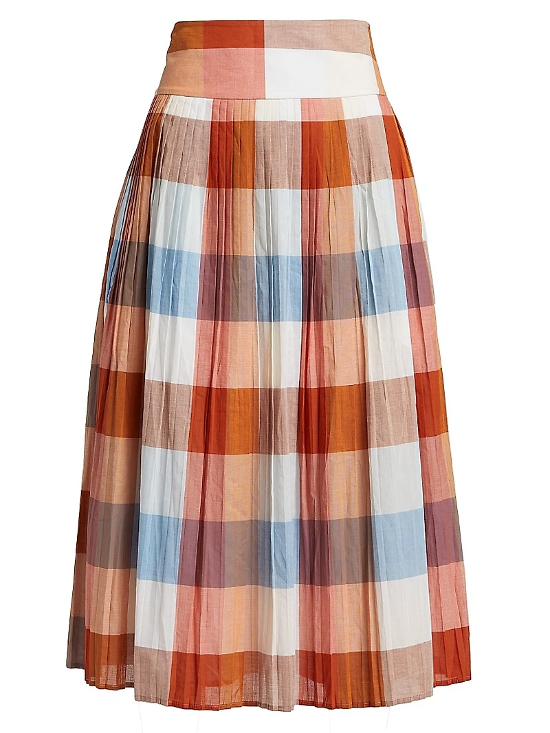 Stratton Plaid Cotton Midi-Skirt