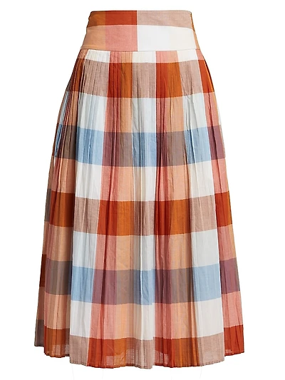 Stratton Plaid Cotton Midi-Skirt