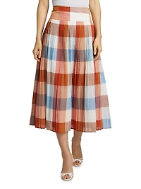 Stratton Plaid Cotton Midi-Skirt