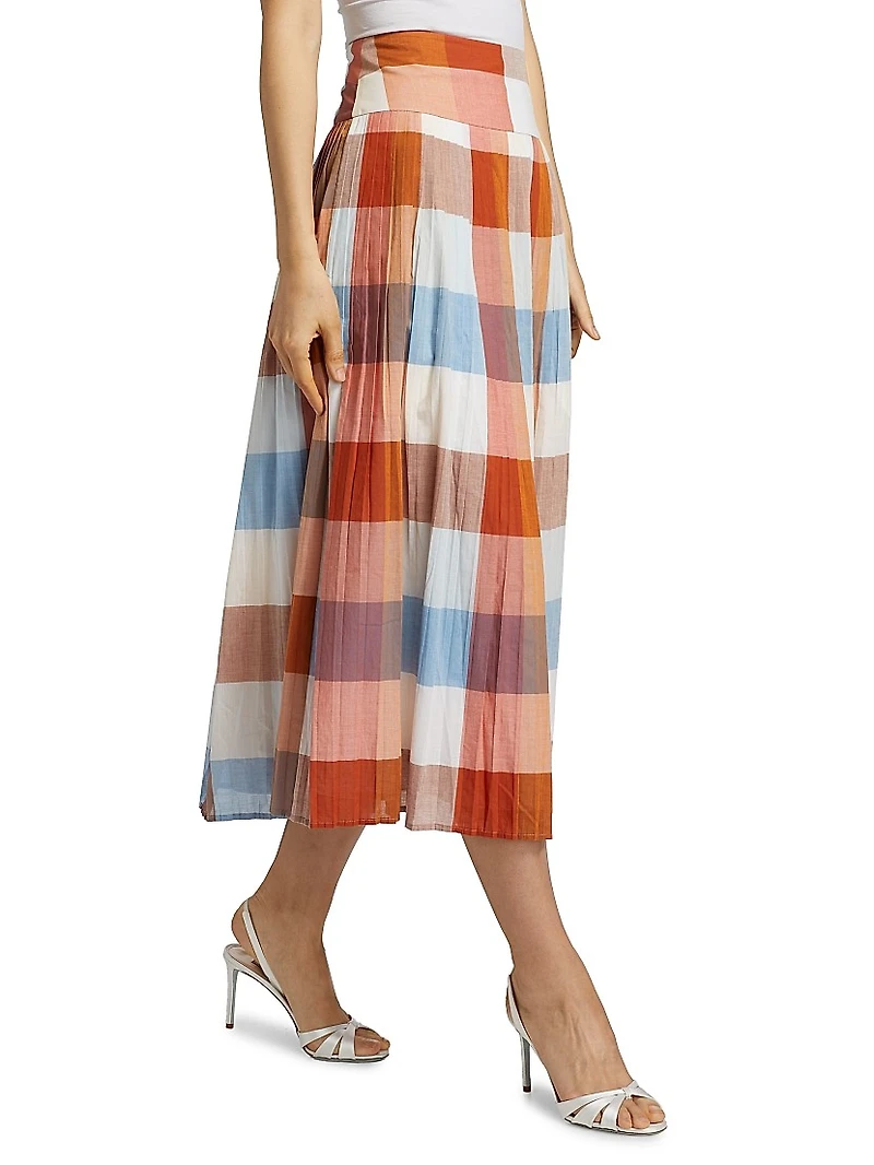 Stratton Plaid Cotton Midi-Skirt