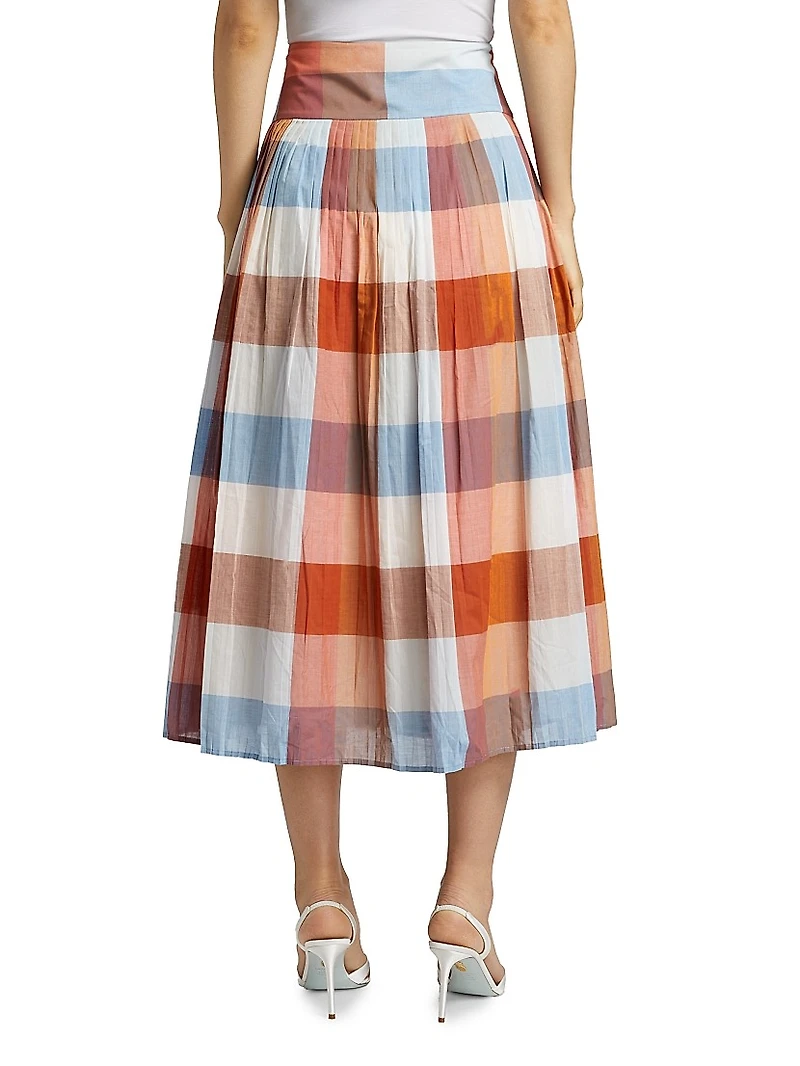 Stratton Plaid Cotton Midi-Skirt