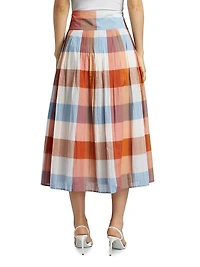 Stratton Plaid Cotton Midi-Skirt