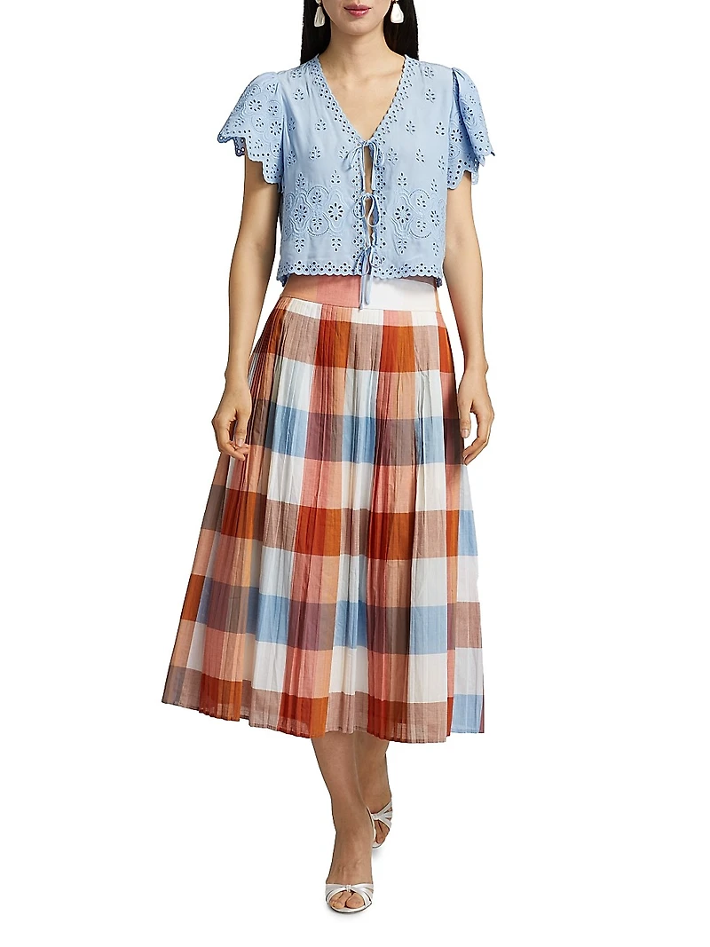 Stratton Plaid Cotton Midi-Skirt