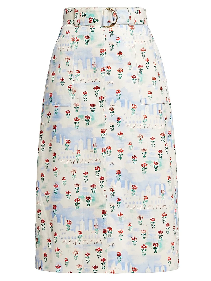 Coolidge Floral Stretch Cotton Midi-Skirt