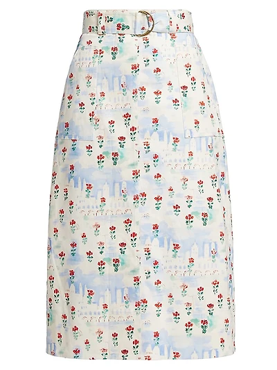 Coolidge Floral Stretch Cotton Midi-Skirt