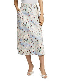 Coolidge Floral Stretch Cotton Midi-Skirt