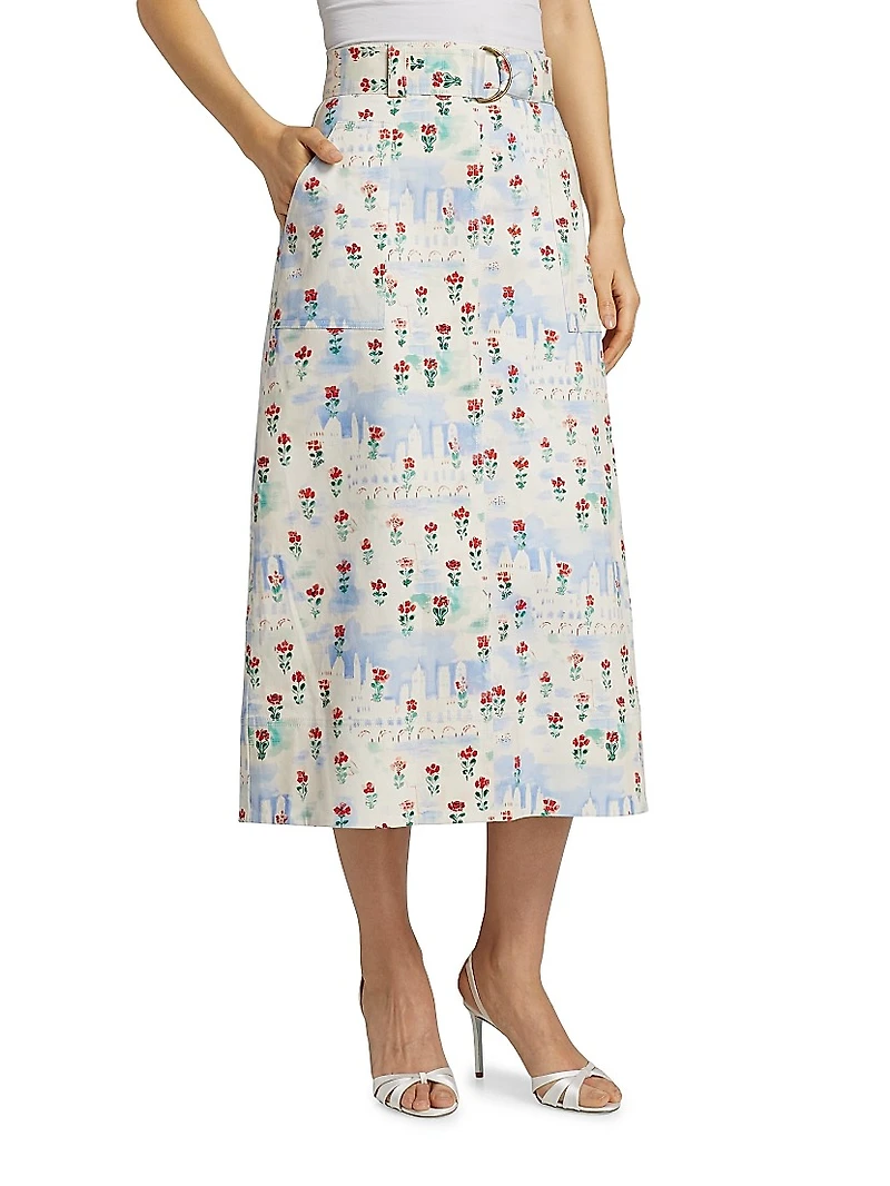 Coolidge Floral Stretch Cotton Midi-Skirt