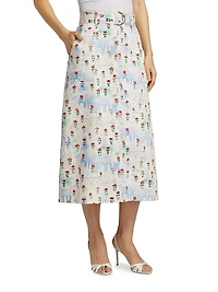 Coolidge Floral Stretch Cotton Midi-Skirt