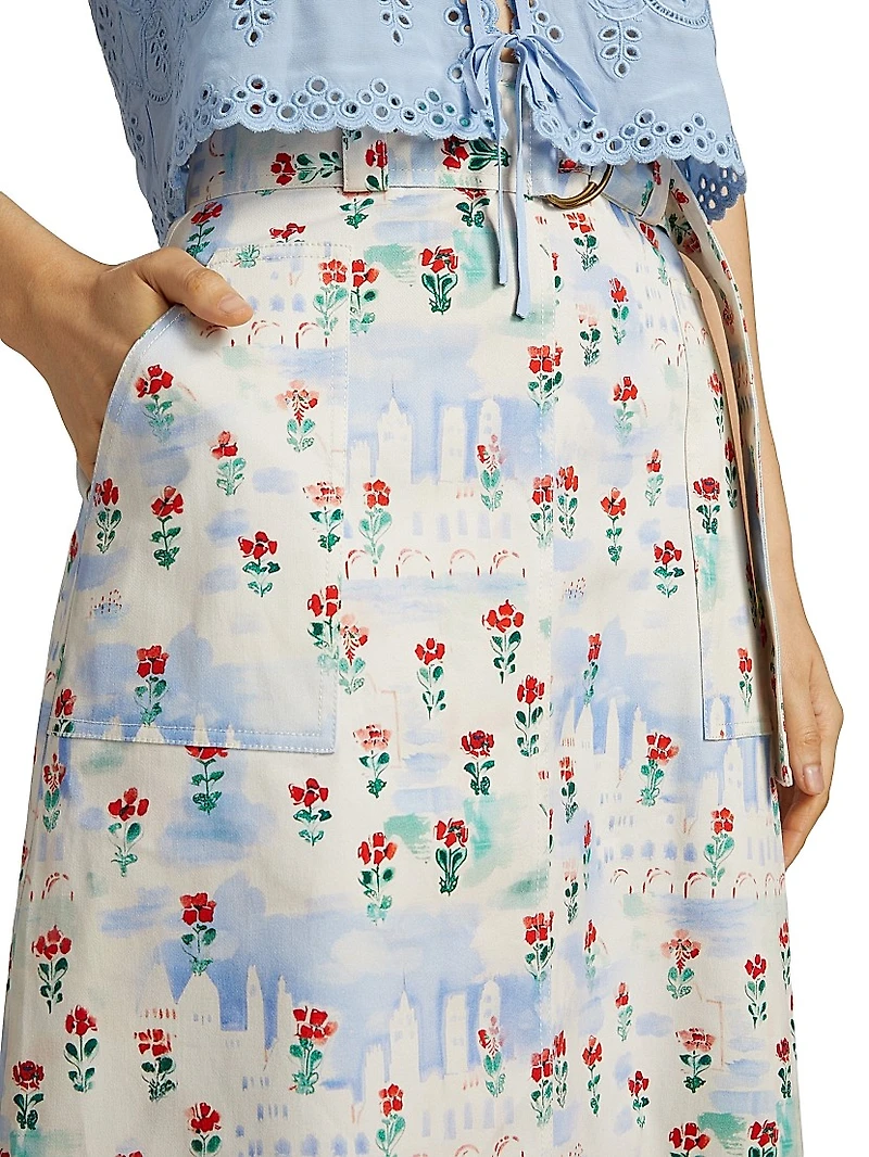 Coolidge Floral Stretch Cotton Midi-Skirt