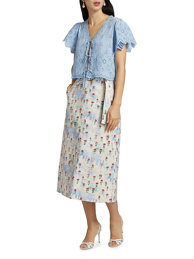 Coolidge Floral Stretch Cotton Midi-Skirt