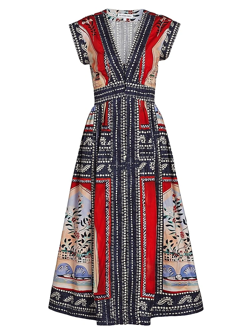 April Printed Cotton Midi-Dress