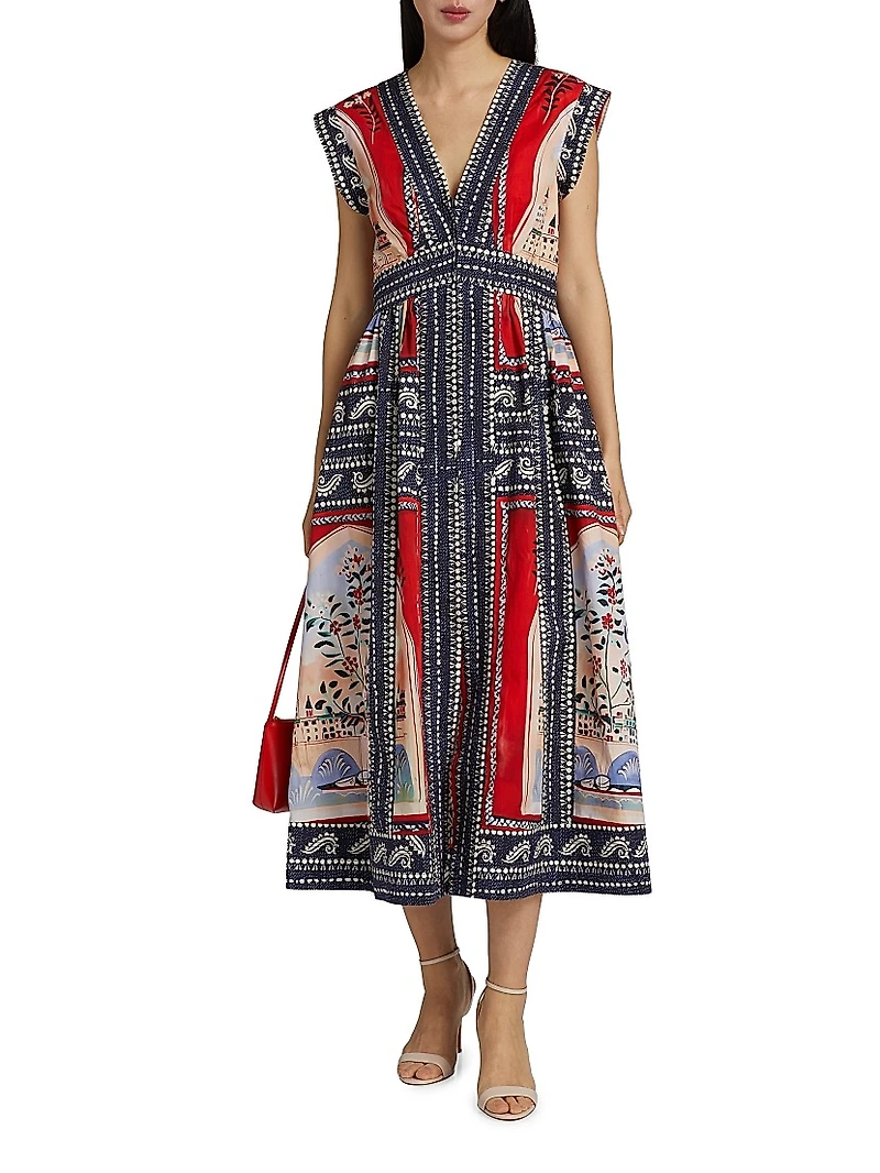 April Printed Cotton Midi-Dress