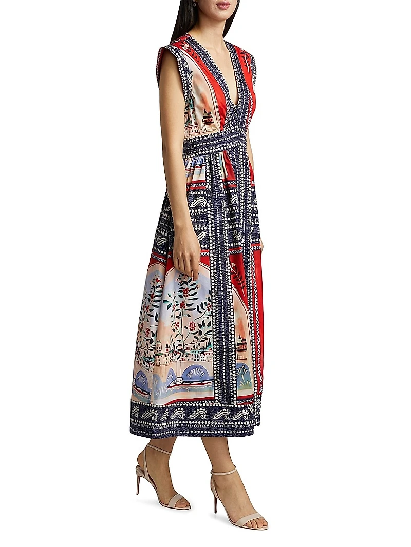 April Printed Cotton Midi-Dress