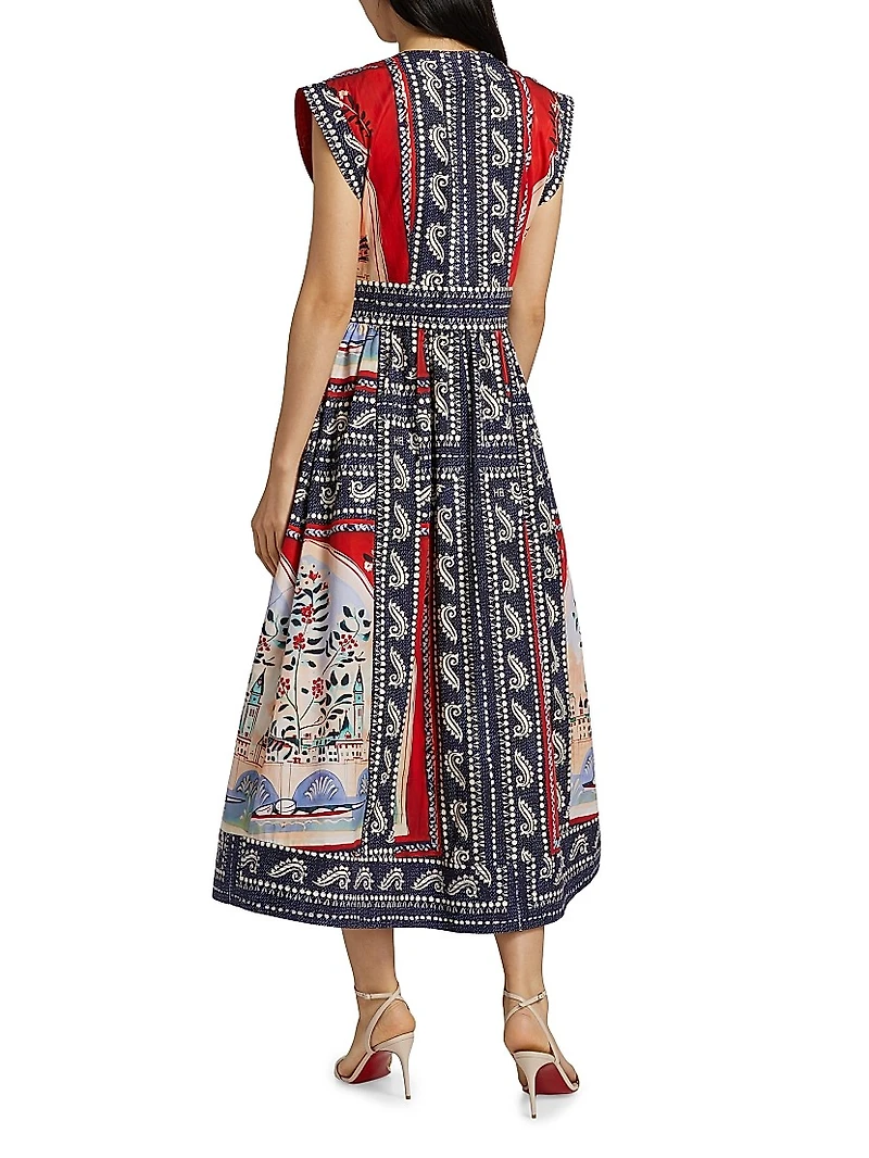 April Printed Cotton Midi-Dress