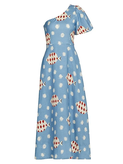 Carmen One-Shoulder Linen-Blend Maxi Dress