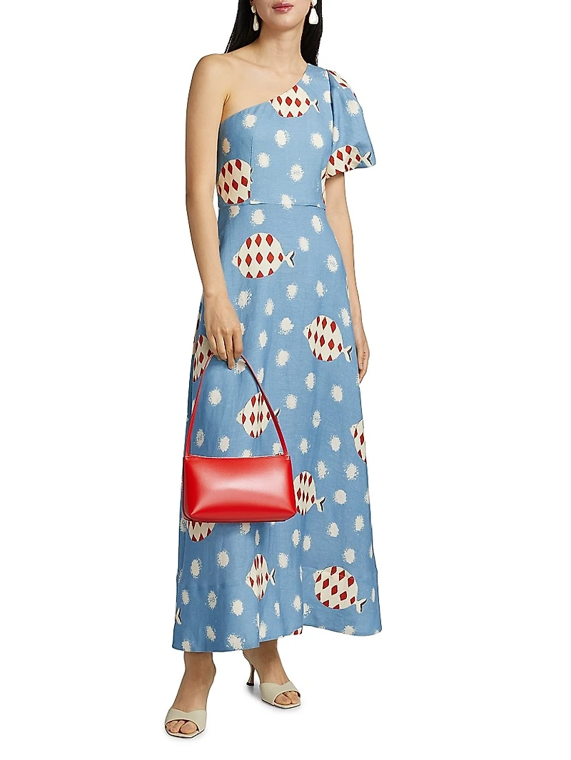 Carmen One-Shoulder Linen-Blend Maxi Dress