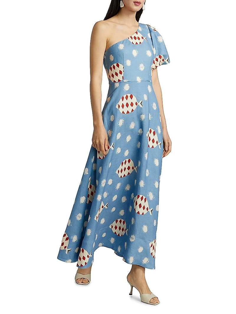 Carmen One-Shoulder Linen-Blend Maxi Dress