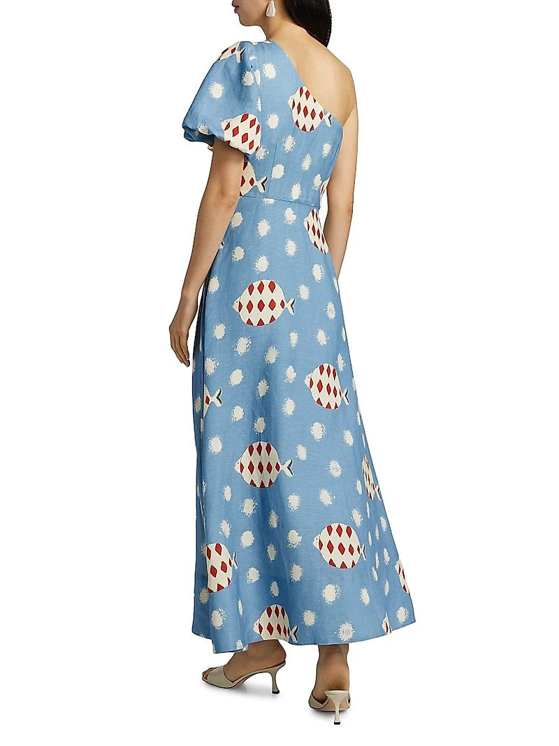Carmen One-Shoulder Linen-Blend Maxi Dress