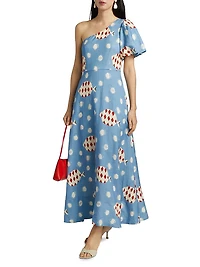 Carmen One-Shoulder Linen-Blend Maxi Dress