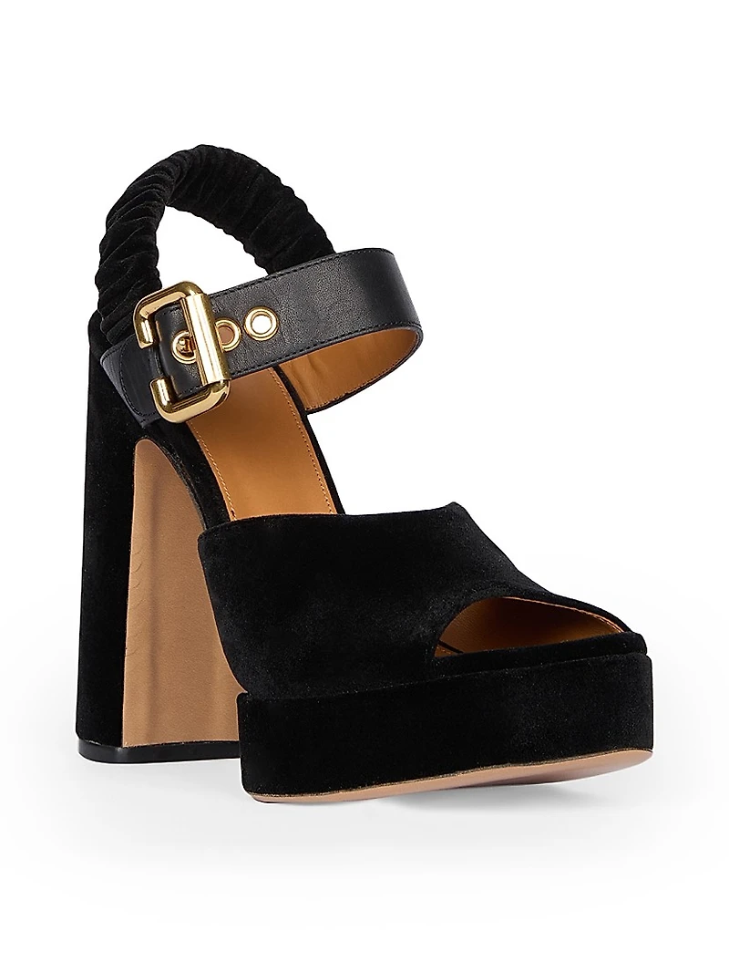 Aria Buckled Velvet & Leather Heels