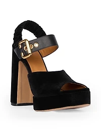 Aria Buckled Velvet & Leather Heels