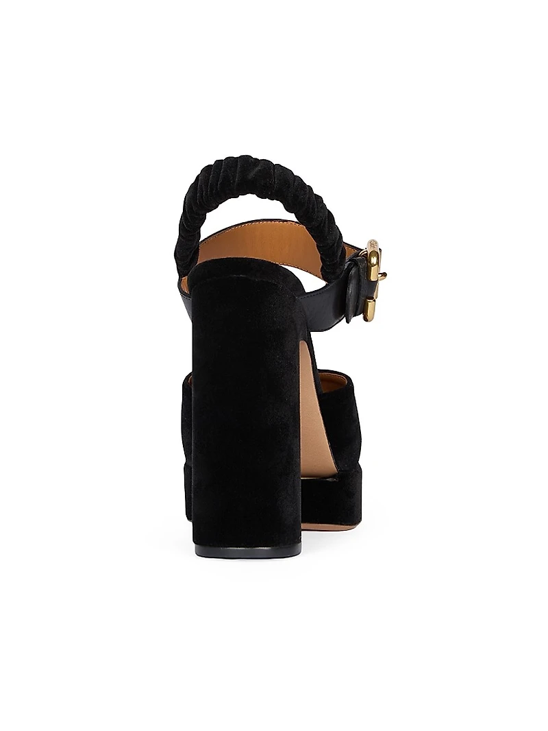 Aria Buckled Velvet & Leather Heels