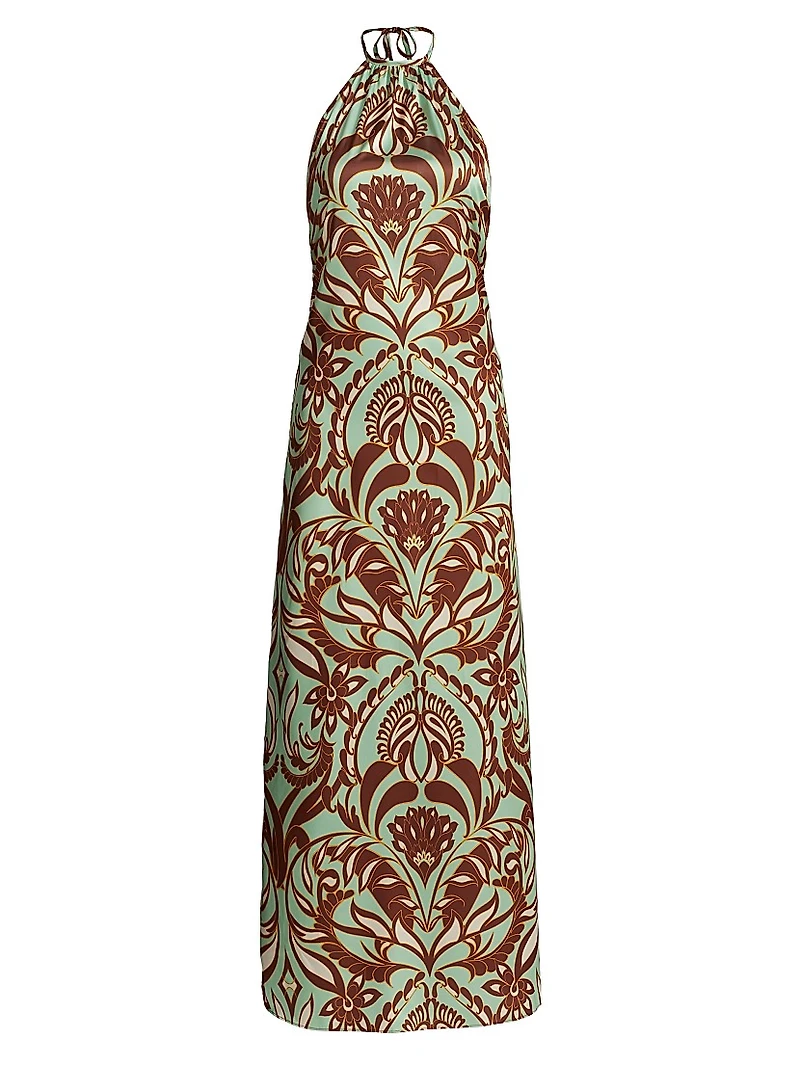 Samantha Printed Satin Halterneck Maxi Dress