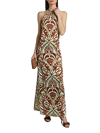 Samantha Printed Satin Halterneck Maxi Dress