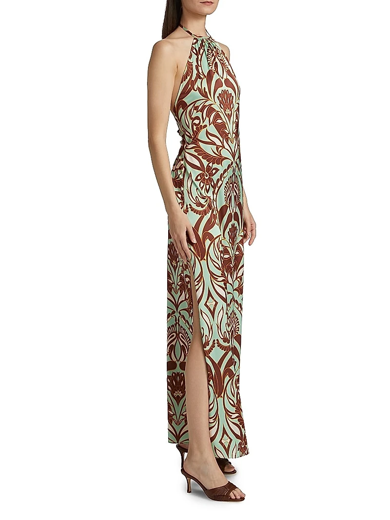 Samantha Printed Satin Halterneck Maxi Dress