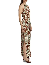 Samantha Printed Satin Halterneck Maxi Dress