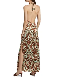 Samantha Printed Satin Halterneck Maxi Dress