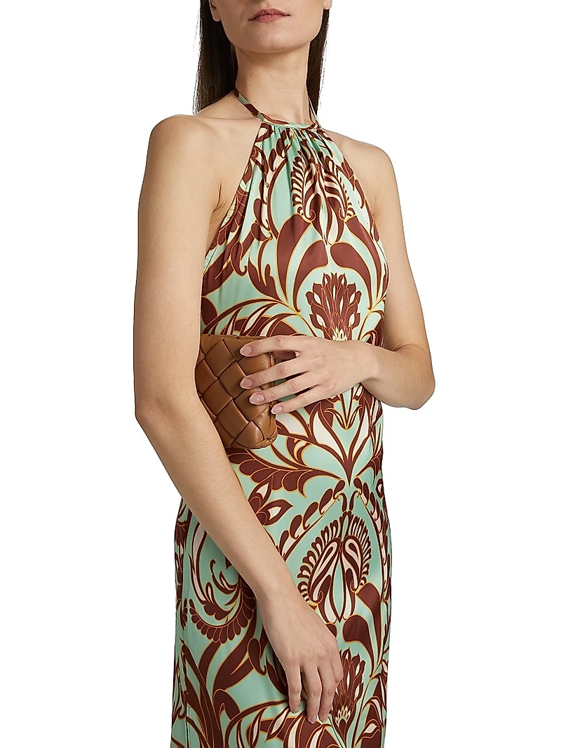 Samantha Printed Satin Halterneck Maxi Dress