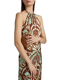 Samantha Printed Satin Halterneck Maxi Dress