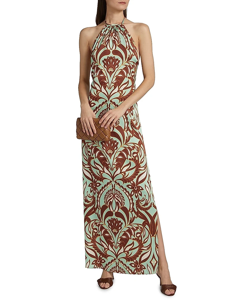 Samantha Printed Satin Halterneck Maxi Dress