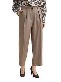 Linen and Virgin Wool Sparkling Twill Pleated Chino Trousers