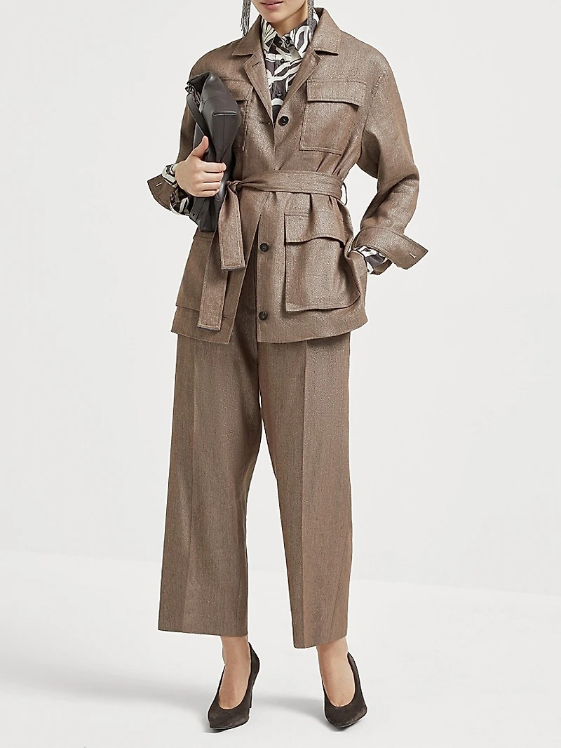 Linen and Virgin Wool Sparkling Twill Pleated Chino Trousers