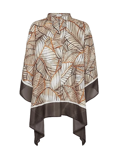 Silk Papyrus Print Pongée Poncho