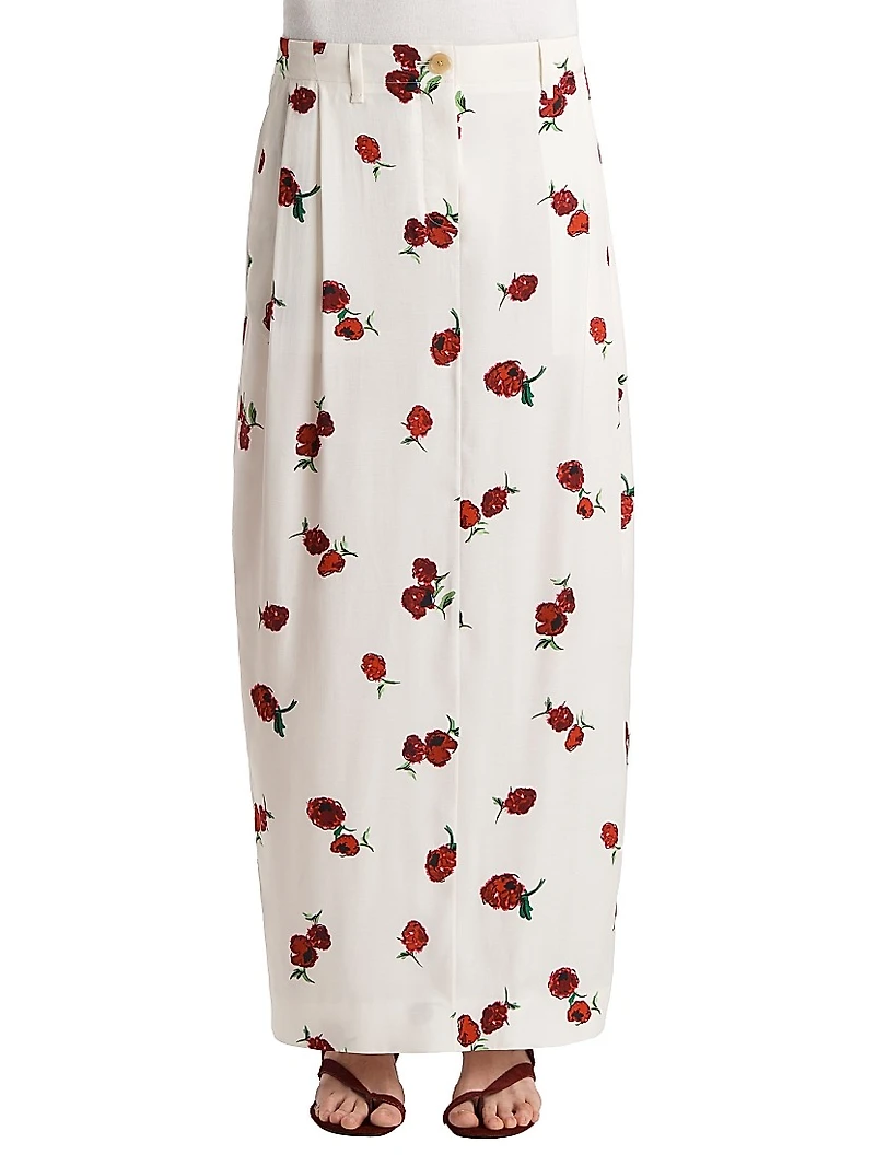Lucian Silk Raspberry Print Maxi Skirt