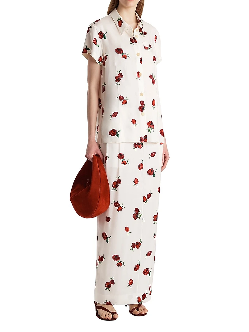 Lucian Silk Raspberry Print Maxi Skirt