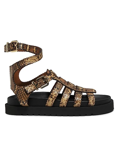 Goldie Snake-Embossed Leather Gladiator Sandals