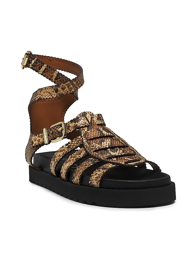 Goldie Snake-Embossed Leather Gladiator Sandals