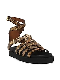 Goldie Snake-Embossed Leather Gladiator Sandals