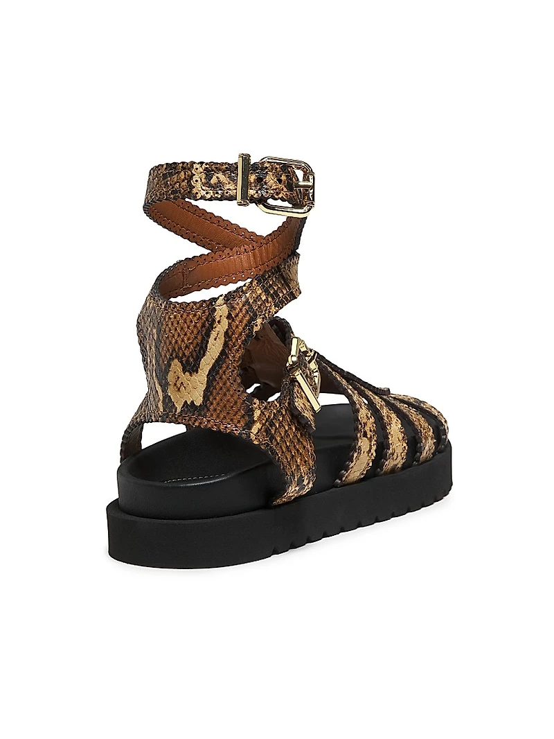 Goldie Snake-Embossed Leather Gladiator Sandals