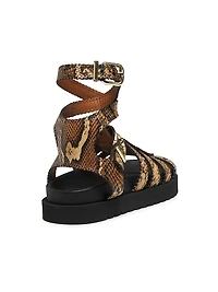 Goldie Snake-Embossed Leather Gladiator Sandals
